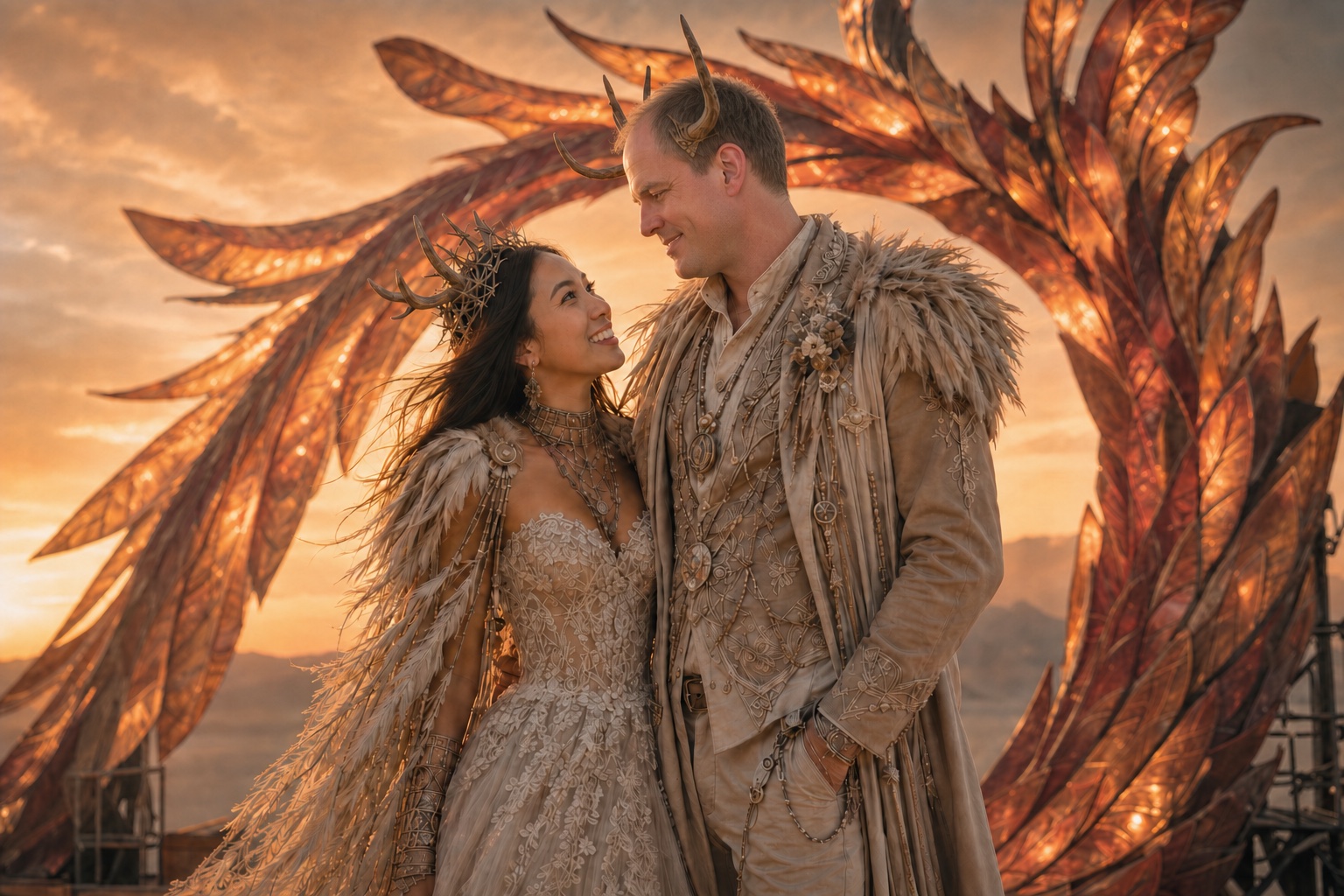 Hanh and Oystein celebrating their sunset ceremony with friends at the Long Feng Phoenix Stage